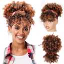 Drawstring Ponytail for Black Women, Afro Puff Kinky Curly Hair Ponytail Extension with Bangs Updo Natural Hair Ponytail (T30 Natural Black/Middle Brown)