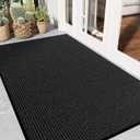 Front Door Mat 3' x 5', Low Profile Heavy Duty Door Mat Outside Entrance, Non-Slip Large Commercial Floor Mat, Absorbent & Resist Dirt, Easy Clean Welcome Entry Mat Indoor Outdoor, Black