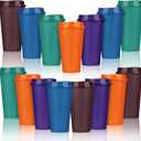 Domensi 15 Pack Reusable Coffee Cups with Lids 16 oz Disposable Travel Cups Bulk Plastic to Go Coffee Tumblers for DIY Hot Cold Drink Party Favors Coworker, Microwaveable (Colorful)