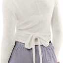 Women Wool Tie Front Tops Crop Top Solid Long Sleeve Solid V Neck Lightweight Crochet Cardigan Crop (Small, White)