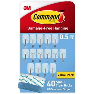 Command Small Clear Wire Toggle Hooks, 40 Wall Hook and 48 Strips, Damage-Free Hanging with Adhesive, Great for Hanging, Organization and Storage, Holds up to 0.5 lb