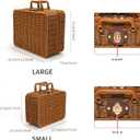 Mini Wicker Picnic Basket, Decorative Prop Suitcase Vintage Storage Hamper Makeup Organizer, 8.67" Metal Lock Plastic Rattan Storage Box with Handles for Sundries Travel Camping and Outdoor Party