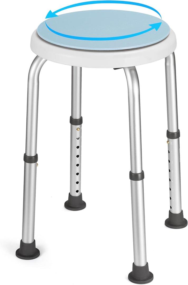 Careboda Swivel Shower Chair for Inside Shower, Adjustable Swivel Shower Stool with Stainless Steel, Tool-Free Assembly, 8 Adjustable Heights for Seniors, Elderly, Pregnant and Disabled