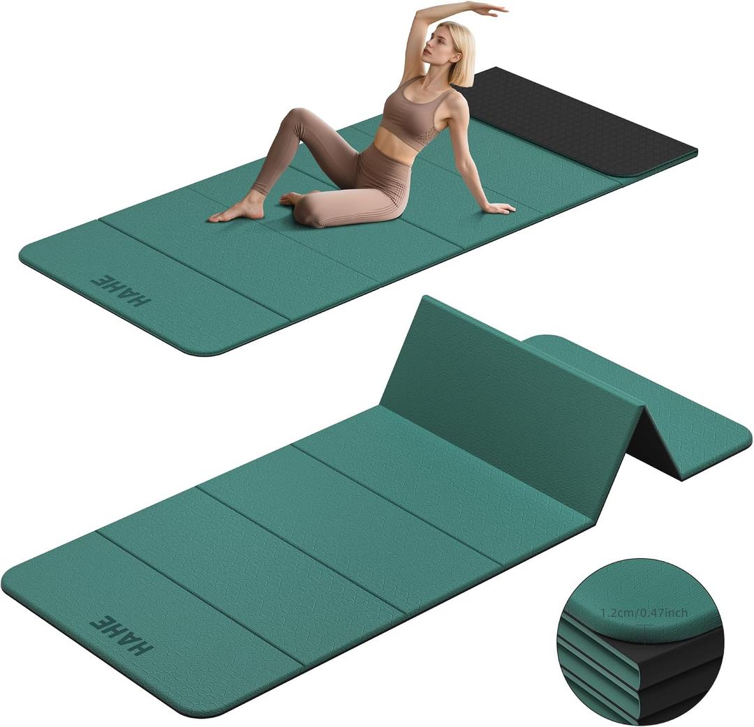 HAHE 7-Fold Design Extra Thick Yoga Mat 72"L x 24"W x 0.47", TPE | Fitness Exercise Mats, Non-Slip Foldable Yoga Mat, High Density, Portable for Men & Women, Yoga, Pilates, Home Gym