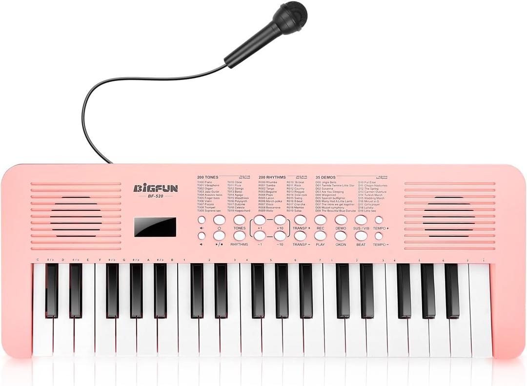 Kids Keyboard Musical Toys, 37 Key Portable Electronic Piano with Microphone, Beginner's Piano Keyboard Birthday Gift for 3-8 Year Old Girls & Boys (Pink)