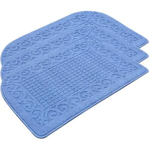 COSY HOMEER 32X20 Inch Anti Fatigue Kitchen Rug Mats are Made of 100% Polypropylene Half Round Rug Cushion Specialized in Anti Slippery and Machine Washable (Blue 3pcs)