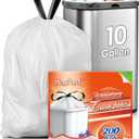 10 Gallon (fit 30-35 Liter) 200 Counts Drawstring Trash Bags, Medium Large Kitchen Garbage Bags Trash Can Liners for Home, Office, Light Residential Waste Outdoor Lawn Bags, White