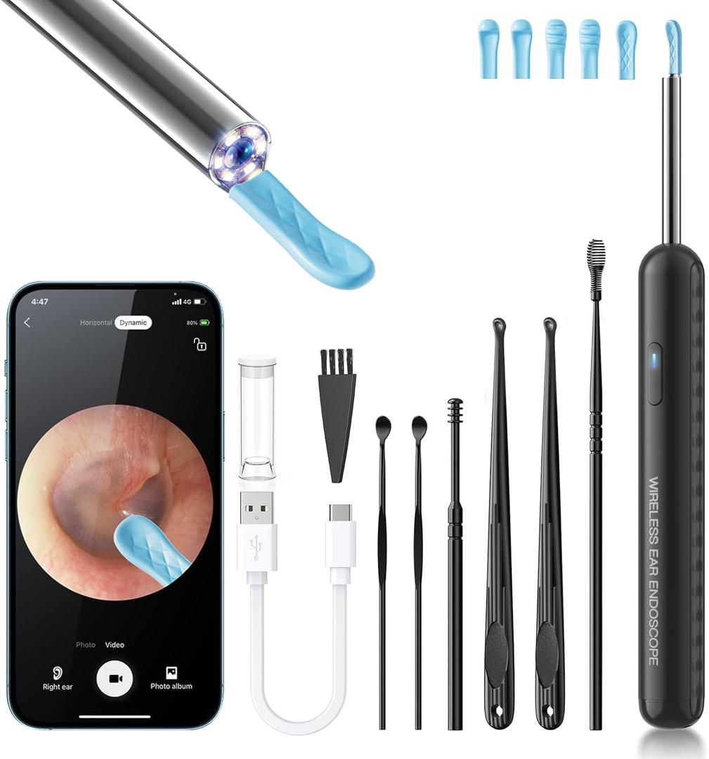 Ear Wax Removal, Ear Cleaner with Camera and Light, FSA - HSA Eligible, Ear Wax Removal Tool Camera with 1080P, Ear Cleaning Kit with 6 Spoons, Otoscope for iOS & Android (Black)