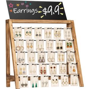 Jewelry Display for Vendors Selling, Wood Earring Bracelet Keychain Display for Vendors with Adversitsing Board 30 Hooks, Large Capacity Jewelry Holder Display Stands Rack for Earring Card (Carbonized Brown)
