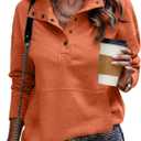 SHEWIN Womens Sweatshirt Casual Long Sleeve Lightweight Sweatshirts Button Loose Pullover Tops (Small, E Orange)