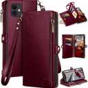 XcaseBar for iPhone 12/12 Pro 6.1" Wallet case with Zipper Credit Card HolderRFID Blocking, Flip Folio Book PU Leather Phone case Shockproof Cover Women Men for Apple 12 case Wine Red