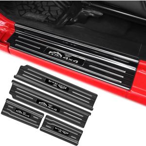 4PCS Car Door Sill Protector for Jeep Wrangler JL JLU 2018-2025 &Gladiator JT 2020-2025,Stainless Steel Material Door Sill Guards for Wrangler Accessories,4 Door (Brushed Black)