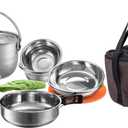 CAMPINGMOON Camping Cookware Set Stainless Steel Outdoor Nesting Cooking Mess Kit Pots Pans Bowls with Storage Carrying Tote Bag (13PCS set (MC210))