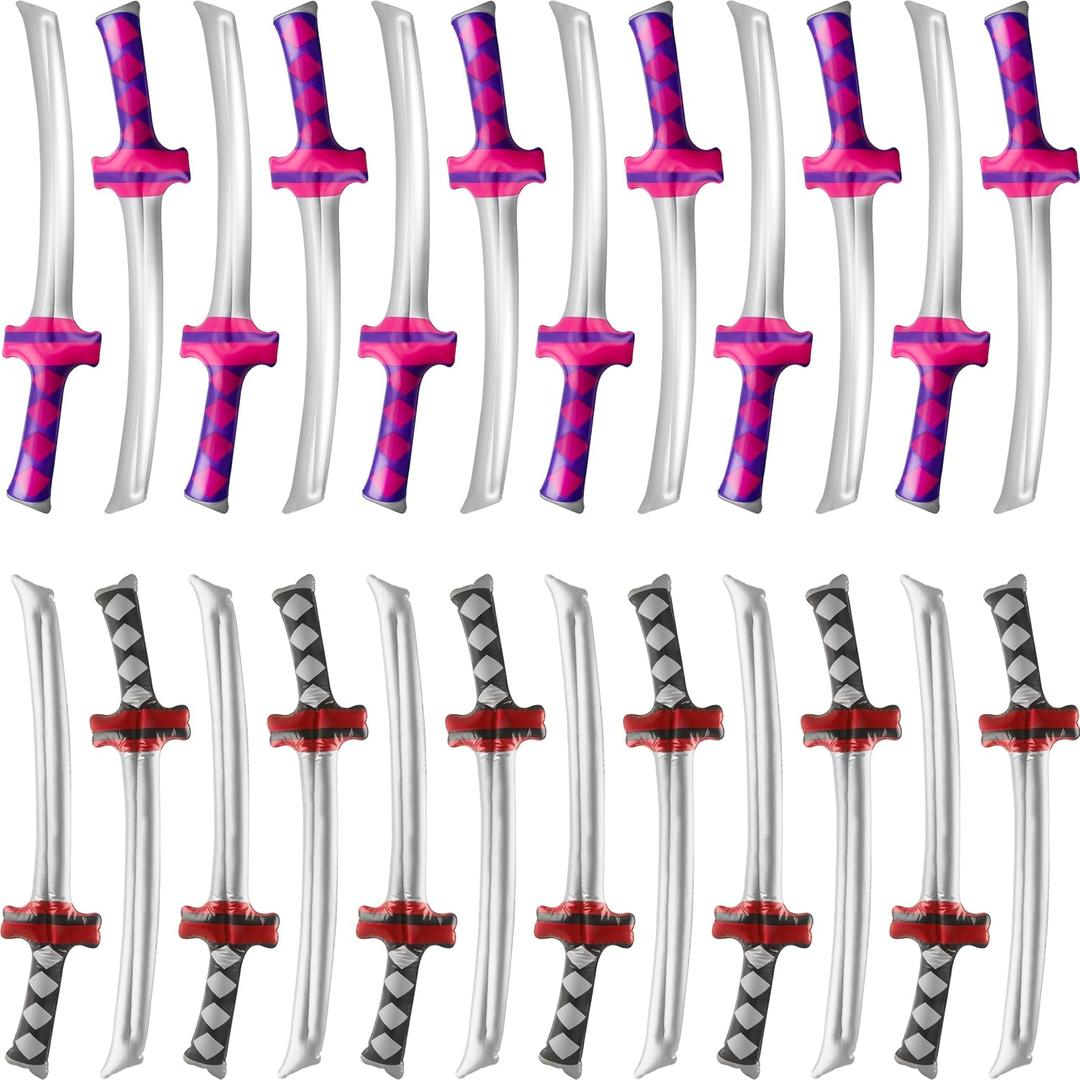 Pack of 24 Inflatable Ninja Swords Inflatable Sword Samurai Katana Blow Up Swords for Girls Boys Birthday Theme Ninja Party Favors (Color Style 1)