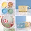 4 PCS 30 oz Soup Bowls with Lids and Handles, Microwave & Dishwasher Safe Hand Painted Ceramic Cute Ramen Bowls for Noodles, Porridge, Rice