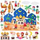 Breling DIY Felt Eid Al-adha Crafts for Kids 3x2 ft Mosque Scene Eid Mubarak Craft with 31 Detachable Mosque Moon Star Ornaments for Kid Toddler Muslim Ramadan Islamic Gift Wall Hanging Decoration