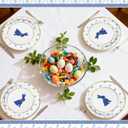 Qinyoung 50 Pcs Easter Bunny Disposable Plates 9 Inch Blue Rabbit Paper Plates Retro Gold Round Bunny and Bow Easter Dinnerware for Spring Baby Shower Birthday Party Table Supplies