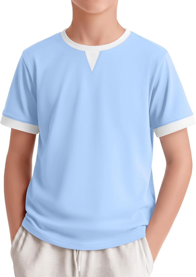 Boys Shirts Short Sleeve Color Block T-Shirts Baseball Kids Casual Geometric Tees Summer Fashion Crew Neck Tops, 9-10 Years