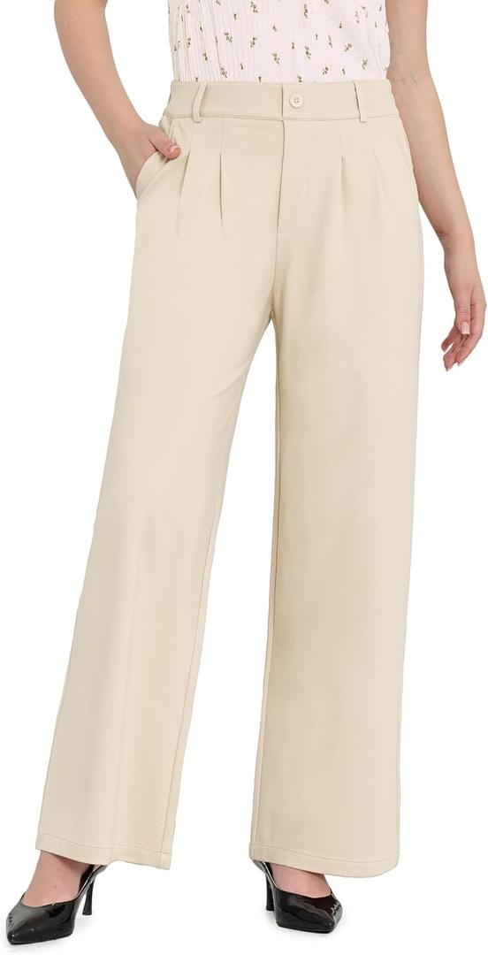 Bamans Wide Leg Dress Pants High Elastic Waisted Slacks for Curvy Women Work Business Office Casual Trousers with Pockets (Black, XXL)