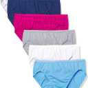 Hanes Women's Brief Panties Pack, Classic Cotton Brief Underwear, 6-pack (Retired, Colors May Vary) (7, Swiss Blue, White, Concrete Pe Heather, Fresh Berry, Navy Eclipse, Crochet Boho Print)