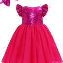Cilucu Girl Sequin Ruffle Dress Tutu Flower Girls Dress Princess Sparkle (Pink)
