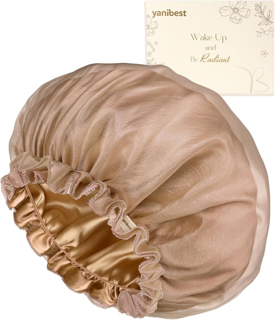 YANIBEST Breathable Butter-Satin Lined Bonnet, Silk Hair Bonnet for Sleeping Women, Night Cap for Curly Fine Straight Hair