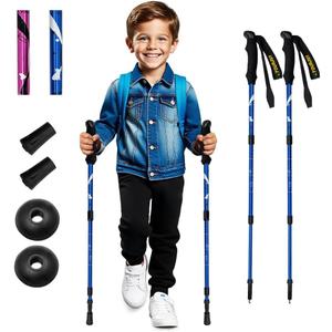 Yourjoy Hiking Trekking Poles, 2 Pack Anti Shock, Adjustable, Collapsible Hiking Poles for Trekking or Walking, Lightweight Aluminum Sticks for Children (Child-Blue)