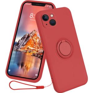 13peas Case for iPhone 142022 Released, Silicone case with Ring 360rotatable Kickstand Cover Support Magnetic Car MountProtective Cover with Strap Lanyard (Red)