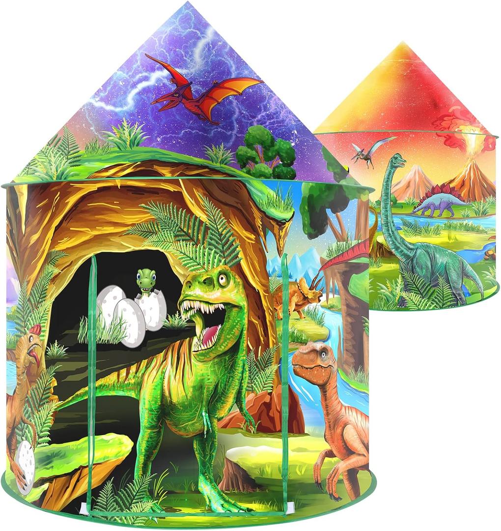 Play Tent for Kids Pretend Playhouse Indoor Outdoor Games Party Children Pop Up Foldable Tent Birthday Toy for Boys Girls Toddler Baby Playroom Gift, Wild Dinosaur Themed