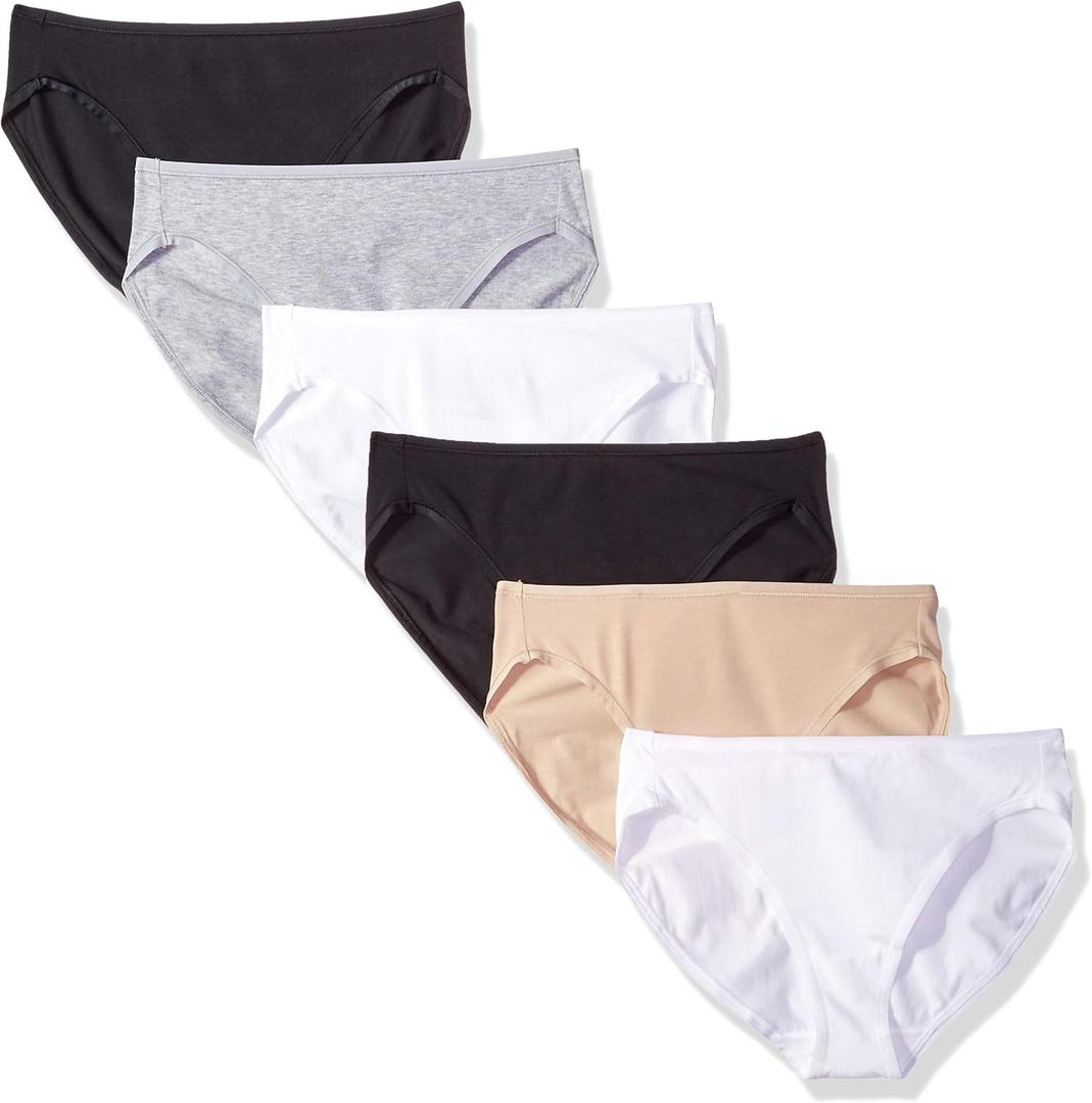 Amazon Essentials Women's Cotton High Leg Brief Underwear, Breathable, Multipacks (Black/Camel/Grey Heather/White)