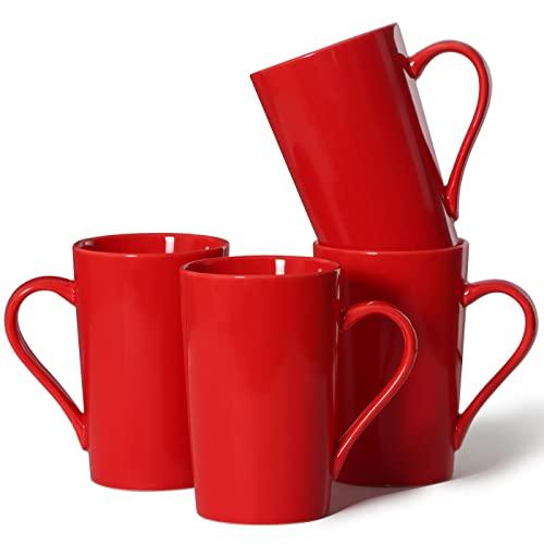 Smilatte 12 oz Coffee Mugs for Office Party, M099 Novelty Marble Ceramic Tea Cups for Women Men, Set of 4,Christmas Red