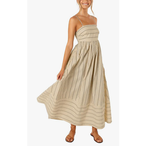 chouyatou Women's Striped Back Smocked Maxi Dress Sexy Spaghetti Strap Cut Out Flowy Swing Long Dress
Size S