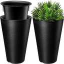 Sieral Set of 2 Tall Outdoor Planters 12 x 18 Inch Large Resin Outdoor Planters for Front Porch Flower Round Floor Decorative Indoor Pots with Drainage(Black)