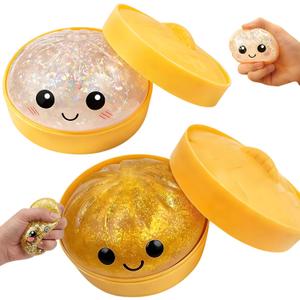 Lemoneon Glitter Dumpling Squishy Mystery Box 2 Pcs - 2026 Upgraded Dumplings Squishes for Adults Teens Squeeze Easter Basket Stuffers & Stocking Stuff Smiling White and Gold