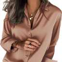 Zeagoo Satin Blouses for Women Silk Button Down Shirts Long Sleeve Business Casual Tops (Medium, Toffee)