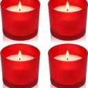 Set of 4 White Unscented Soy Candles, Red Glass Filled Votive Candles, Hand Poured Wax Candle for Home Décor Aromatherapy Spa Holidays Party and Weddings