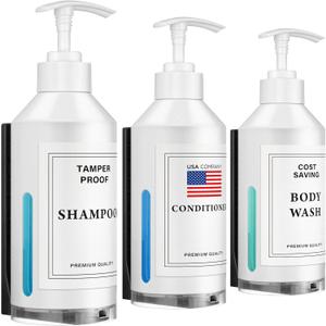 Wall Mount Shower Soap Dispenser - Money Saving, Tamper Proof - Patented Elegant 3 Bottle Shampoo, Conditioner, and Body Wash Dispensers - Ideal for Commercial Use, White