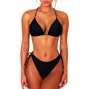OZICERD 2 Piece Bikini Sets for Women Halter Triangle Bikini Tops Brazilian String Swimsuit Full Coverage Bottom Bathing Suit Large