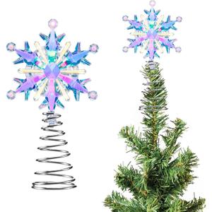 Lenwen Mini Snowflake Tree Topper Christmas Miniature Tree Topper Acrylic Small Snowflake Treetop Decoration Xmas Treetop Ornaments for Winter Holiday Party Decor (Clear,Iridescent)