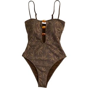 SOLY HUX Women's One Piece Swimsuit Cutout Bathing Suits High Cut Swimwear Vacation Cruise Wear (Large, Pure Brown)