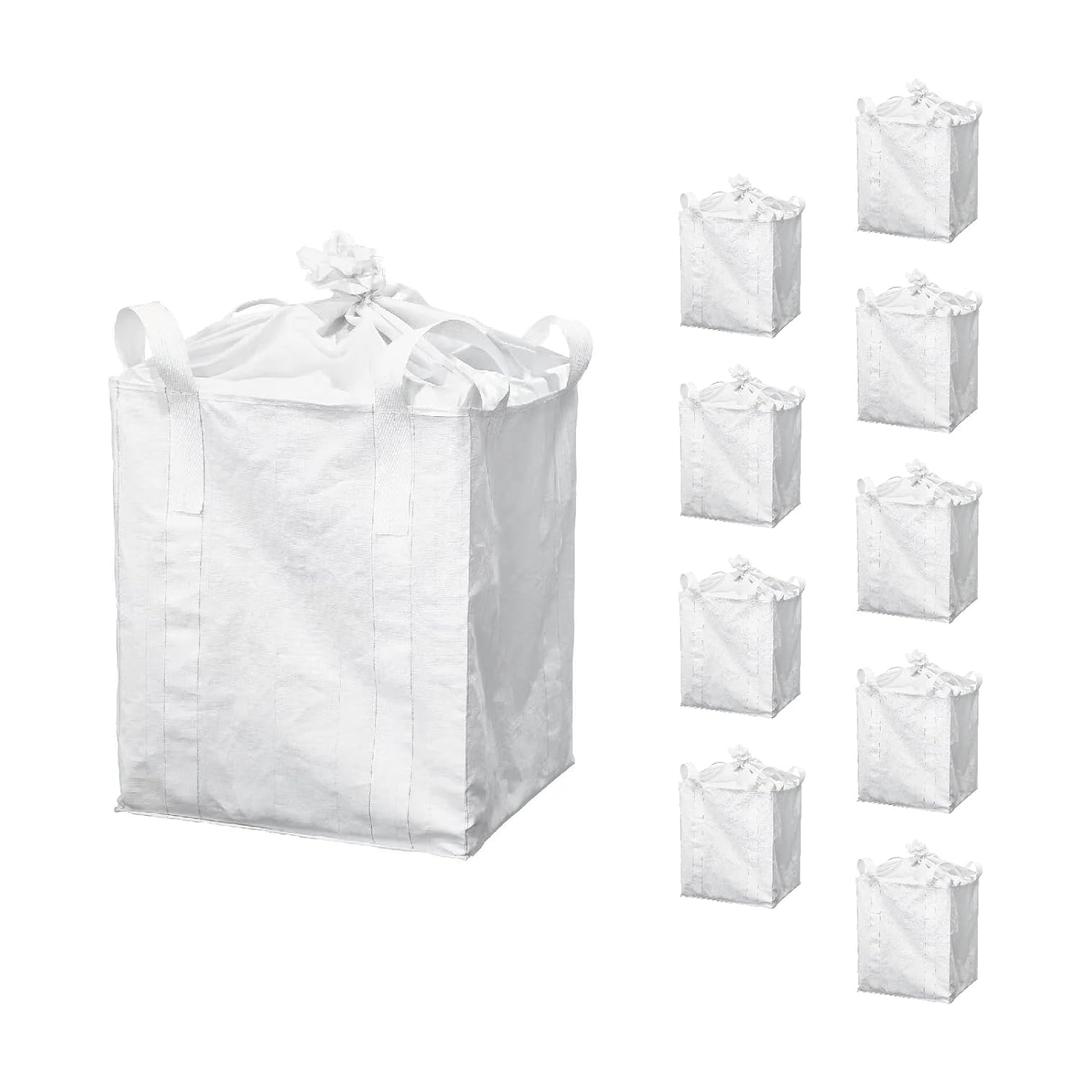 FIBC Bulk Bag, One Ton Bag, 35"L X 35"W X 43"H, 2200lbs Swl, Duffle Top Flat Bottom, Woven Polypropylene Bags, Four Loop Fibc Big,flat Bottom With Large Opening Bulk Bags 10_pack)