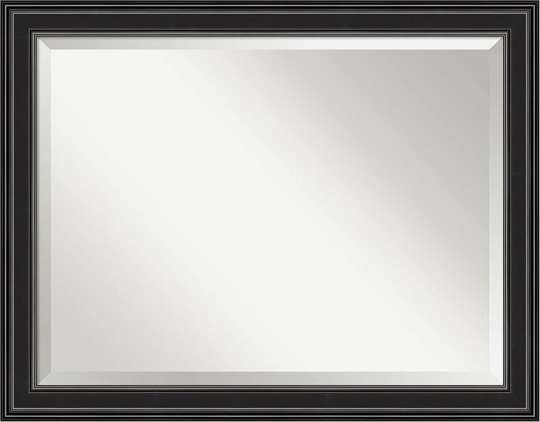 Amanti Art Black Wall Mirror 36x46 Ridge Black Rectangle Bathroom Mirror for Wall Decor Living Room, X-Large Traditional Frame, Hangs Horizonally and Vertically, Bathroom Decor, Beveled Edge