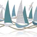 Pinkunn Metal Beach Wall Decor Hanging Sailboats Metal Sculpture Rustic Sailboat Coastal Nautical Theme Ocean Room Decor for Home Bathroom Pool Living Room Bedroom Outdoor Art, 15.8 inch