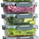 5 PACK 36 oz Glass Meal Prep Containers, Glass Food Containers with Snap-Lock Lids, Airtight Lunch Containers, Microwave, Oven, Refrigerator and Dishwasher SafeGray