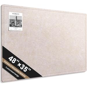 Large Bulletin Board, 48 X 35 Inches Felt Cork Board with 40 Pushpins, Foldable Felt Notice Pin Board Photo Display Board with Self-Adhesive Tape for Office Home School (Oatmeal, 48x35 inch)