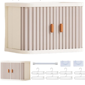 Foldable Doll Wardrobe Storage Box with 8 Hangers & Rod Compatible with Labubu Clothes Stackable Organizer Cabinet for 15/17cm Doll Clothes with Dust-Resistant Cover and Display Shelf (Grey)