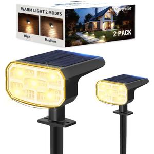 Solar Lights Outdoor Waterproof IP65, Super Bright LED, 3000K 2 Lighting Modes, Solar Powered Yard Garden Solar Spot Lights for Outside Landscape Auto On/Off -2 Pack