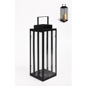 13" Black Metal Modern Candle Lantern – Decorative Hurricane Lantern for Indoor & Outdoor Use, Ideal for Table, Mantle, Porch, Halloween, Christmas, and Wedding Decor