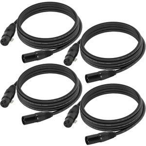 10ft DMX Cable, 4 Pack 3m DMX Light Cables DMX Wires, 3-Pin XLR Male to Female Stage Signal Cable with Metal Connectors for DMX512 Stage & DJ Lighting fixtures