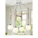 Farmhouse Antique White Wood Chandelier, 4-Lights Rustic Dining Room Light Fixture Kitchen Island Lighting, Vintage Milk Glass Globe Pendant Chandelier Hanging for Living Room Entryway